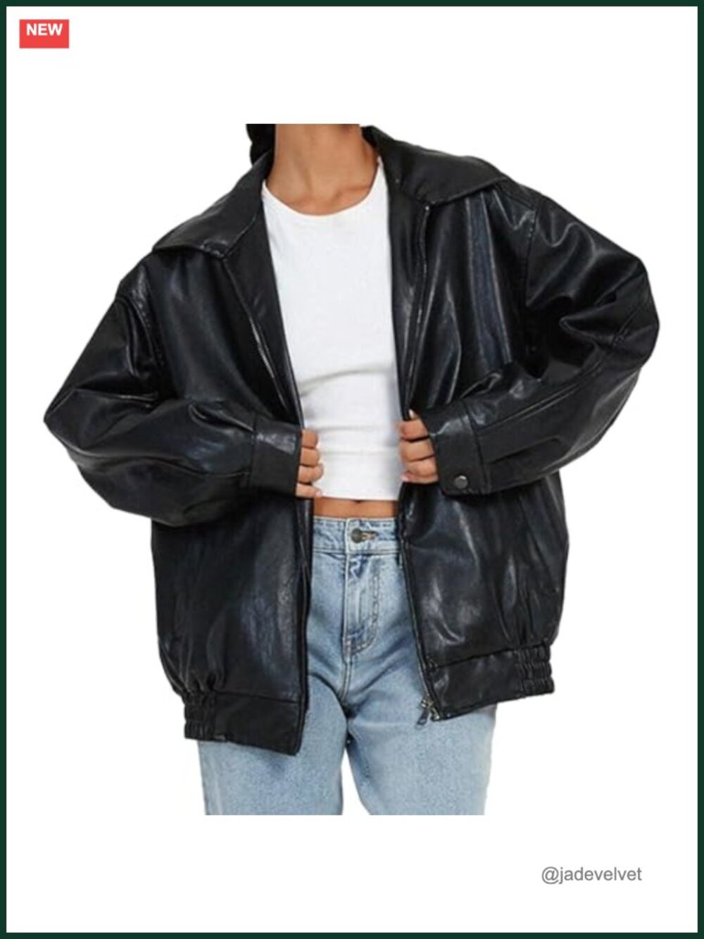 Faux Leather Oversized Motorcycle Bomber Jacket Womens Zip Up Coat